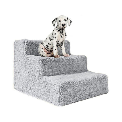 3 Steps Pet Stairs Portable Cat Dog Ladder w/ Cover Step Ramp Climb For Pup Play - Aimall
