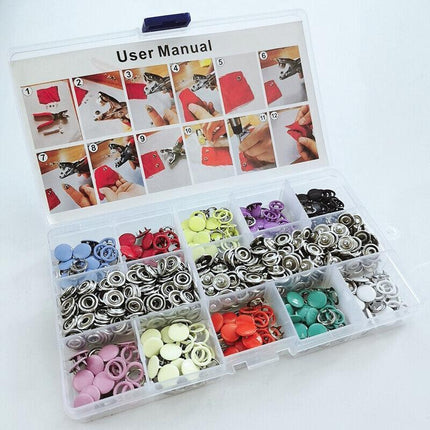 200 Sets Snaps Fasteners Sewing Buttons Metal Press Studs Tools Kit Plier Snap - Aimall
