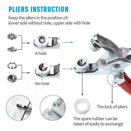 200 Sets Snaps Fasteners Sewing Buttons Metal Press Studs Tools Kit Plier Snap - Aimall