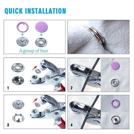200 Sets Snaps Fasteners Sewing Buttons Metal Press Studs Tools Kit Plier Snap - Aimall
