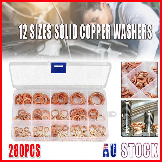 280PCS 12 Sizes Solid Copper Washers Sump Plug Seal Set Assorted Kit with Box AU - Aimall