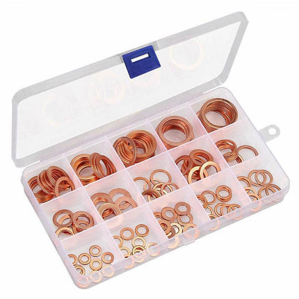 280PCS 12 Sizes Solid Copper Washers Sump Plug Seal Set Assorted Kit with Box AU - Aimall