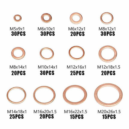 280PCS 12 Sizes Solid Copper Washers Sump Plug Seal Set Assorted Kit with Box AU - Aimall
