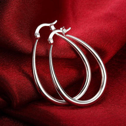 Stunning 925 Sterling Silver Filled SP Large Oval Hoop Huggie Earrings AU Stock - Aimall