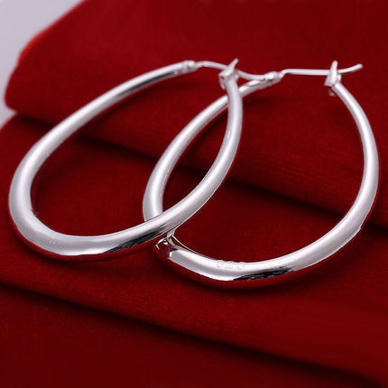 Stunning 925 Sterling Silver Filled SP Large Oval Hoop Huggie Earrings AU Stock - Aimall