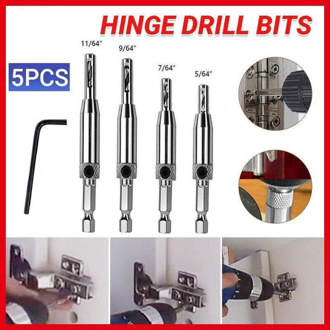 4x Self-Centering Drill Bits Hex Shank Pilot Door Drawer Hinge Hole Screw Guide - Aimall