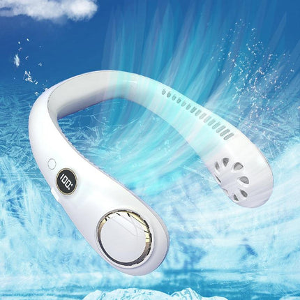 USB Rechargeable Portable Leafless Neck Fan Cooler Dual Effect Cooling Neckband - Aimall