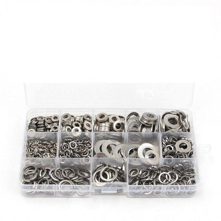 800PCS M4~M12 Flat& Spring Washers Pad Stainless Steel Assortment Metal Lock Kit - Aimall