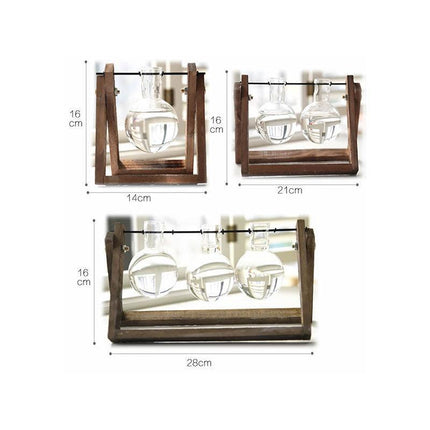 Wooden Stand Hanging Glass Vase Terrarium Hydroponics Container Pot Decor AU - Aimall
