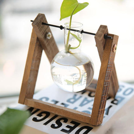 Wooden Stand Hanging Glass Vase Terrarium Hydroponics Container Pot Decor AU - Aimall