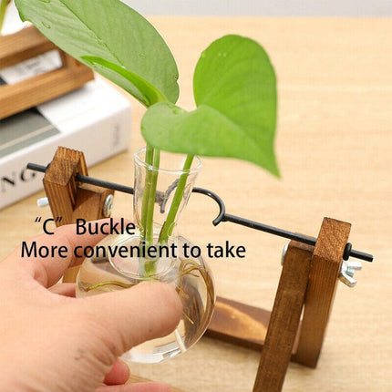 Wooden Stand Hanging Glass Vase Terrarium Hydroponics Container Pot Decor AU - Aimall