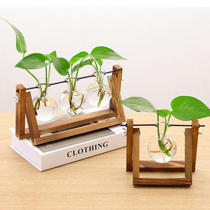 Wooden Stand Hanging Glass Vase Terrarium Hydroponics Container Pot Decor AU - Aimall