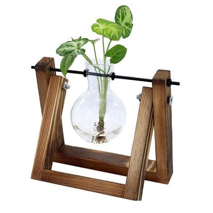 Wooden Stand Hanging Glass Vase Terrarium Hydroponics Container Pot Decor AU - Aimall