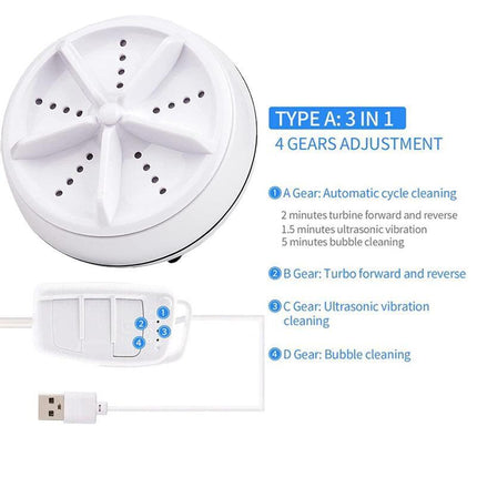 Ultrasonic Portable Washing Machine Mini Turbine Washer USB For Travel Camping - Aimall