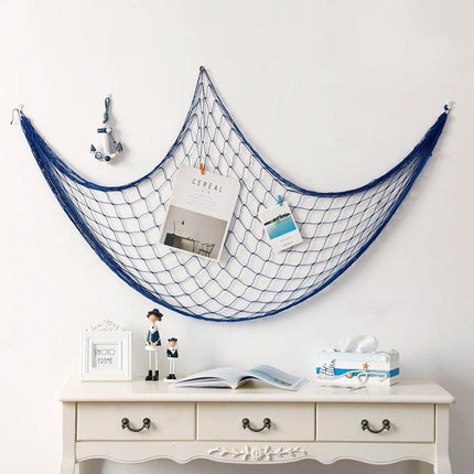 Fishing Net Decor DIY Beige/Blue Nautical Decorative Beach Mediterranean Party - Aimall