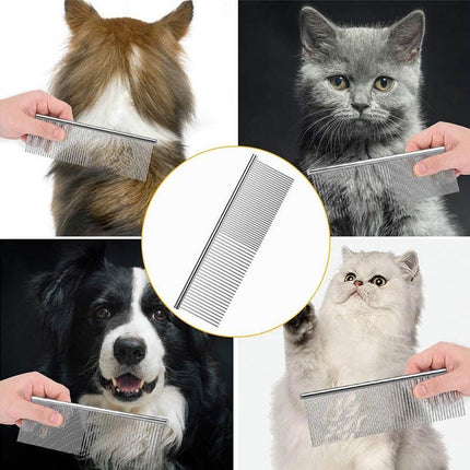 Stainless Steel Teeth Metal Comb Brush Pet Cat Dog Hair Grooming Trimmer Round - Aimall