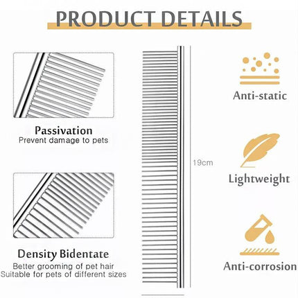 Stainless Steel Teeth Metal Comb Brush Pet Cat Dog Hair Grooming Trimmer Round - Aimall