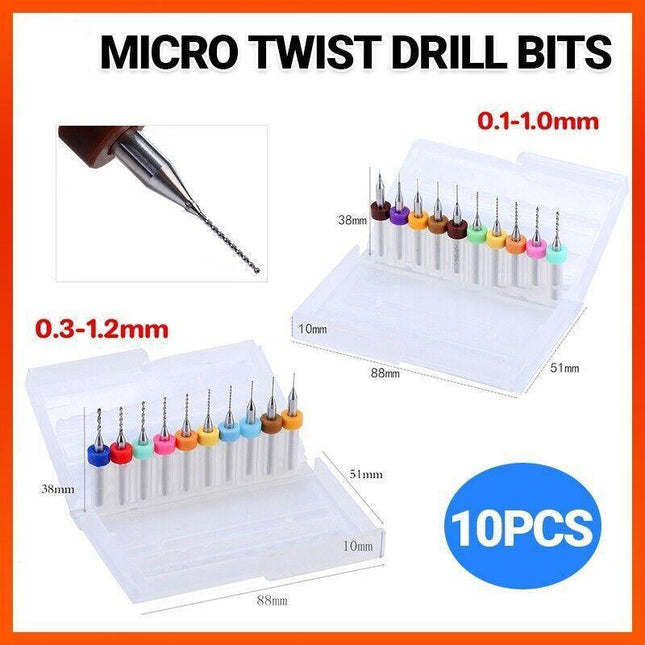 10X 0.1-1.0MM/0.3-1.2MM Carbide Micro Mini Drill Bit Tungsten Steel Rotary Tool - Aimall