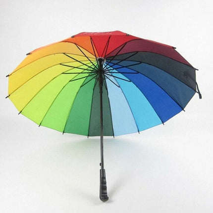 16 Ribs Large Rainbow Umbrella Fashion Straight Long Handle Anti UV Sun Rain AU - Aimall