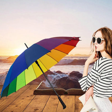 16 Ribs Large Rainbow Umbrella Fashion Straight Long Handle Anti UV Sun Rain AU - Aimall