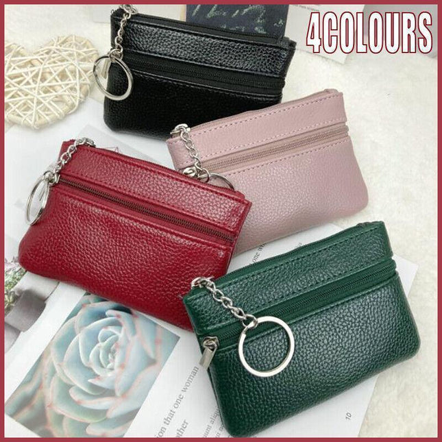Coin Small Change Bag Card Wallet Pouch Zip Up Women Key Ring Leather Mini Purse - Aimall