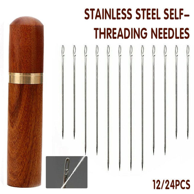 Stainless Steel Self-threading Needles Opening Sewing Darning Needles 12/24 Pcs - Aimall