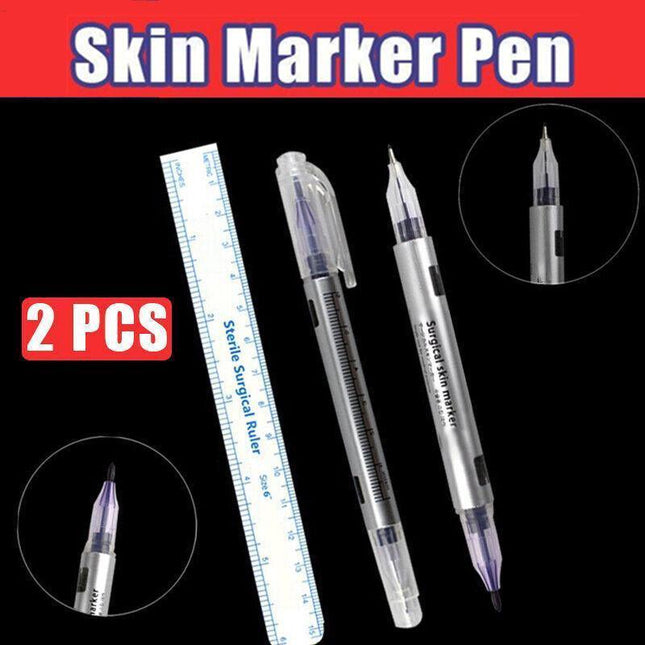 Microblading Tattoo Eyebrow Surgical Skin Marker Pen Ruler Tattoo Piercing 2PCS - Aimall