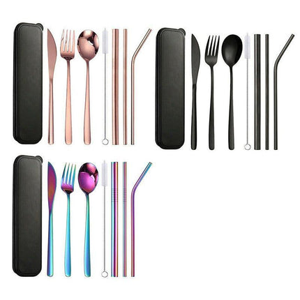 9PCS Premium Cutlery Travel (Portable) Set Stainless Steel (Knife, Fork, Spoon) - Aimall