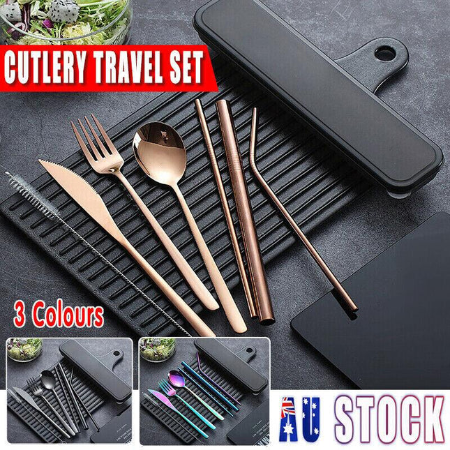 9PCS Premium Cutlery Travel (Portable) Set Stainless Steel (Knife, Fork, Spoon) - Aimall