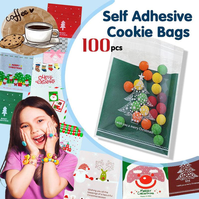 100x Christmas Cellophane Bag Party Favour Cookie Sweet Candy Biscuit Gift Bags - Aimall