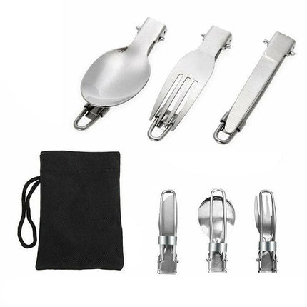 3PCS Stainless Foldable Knife Spoon Fork Travel Camping Picnic Folding Utensil - Aimall