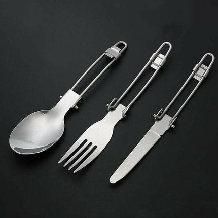 3PCS Stainless Foldable Knife Spoon Fork Travel Camping Picnic Folding Utensil - Aimall