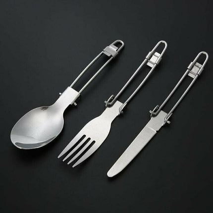 3PCS Stainless Foldable Knife Spoon Fork Travel Camping Picnic Folding Utensil - Aimall