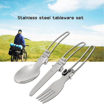 3PCS Stainless Foldable Knife Spoon Fork Travel Camping Picnic Folding Utensil - Aimall