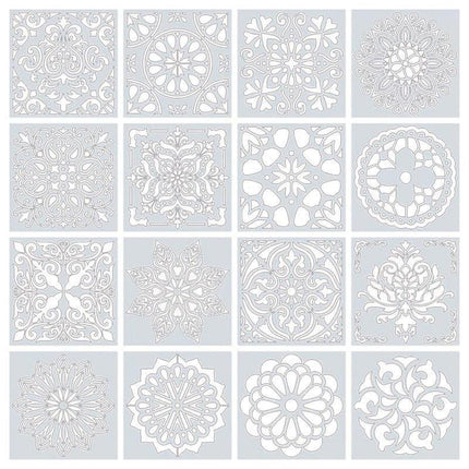 16 Pack Mandala Painting Stencils Drawing Dot Templates For Floor Wall DIY Decor - Aimall