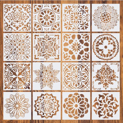 16 Pack Mandala Painting Stencils Drawing Dot Templates For Floor Wall DIY Decor - Aimall