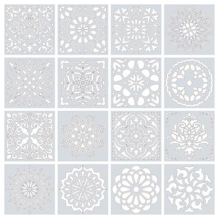 16 Pack Mandala Painting Stencils Drawing Dot Templates For Floor Wall DIY Decor - Aimall
