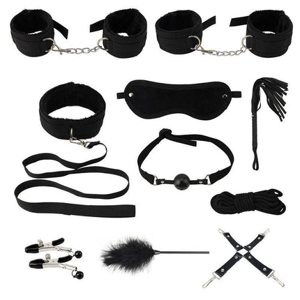 14PCS Bondage Set BDSM Restraint Ball Gag Fetish Handcuffs Couples Sex Whip Toy - Aimall