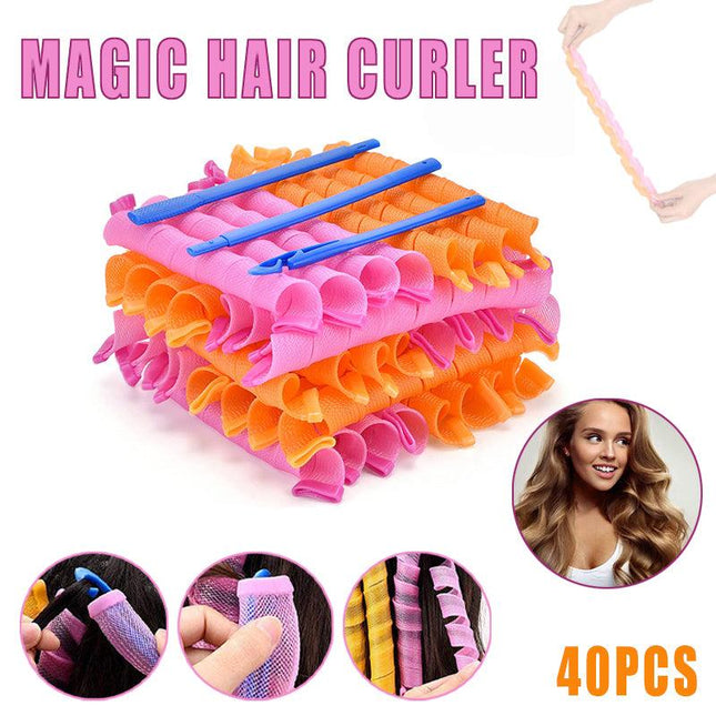 Magic Hair Curler No Heat 40PCS Leverage Curlers Formers Spiral Styling Rollers - Aimall