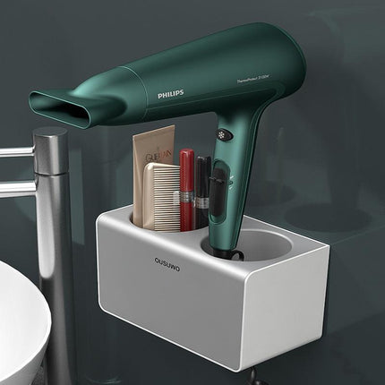 Hair Dryer Holder Storage Rack Curling Shelf Cup Bathroom Organizer Adhesive AU - Aimall