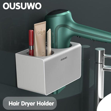 Hair Dryer Holder Storage Rack Curling Shelf Cup Bathroom Organizer Adhesive AU - Aimall