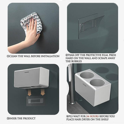 Hair Dryer Holder Storage Rack Curling Shelf Cup Bathroom Organizer Adhesive AU - Aimall