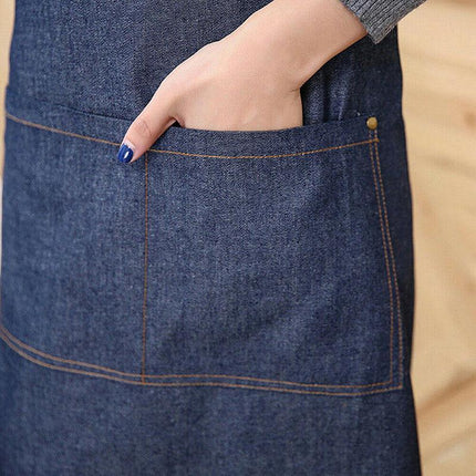 Adjustable Denim Apron Pocket Hanging Neck Cooking Kitchen Baking Bar Cafe Chefs - Aimall