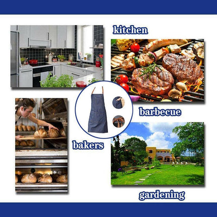 Adjustable Denim Apron Pocket Hanging Neck Cooking Kitchen Baking Bar Cafe Chefs - Aimall