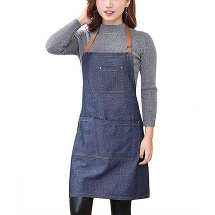 Adjustable Denim Apron Pocket Hanging Neck Cooking Kitchen Baking Bar Cafe Chefs - Aimall