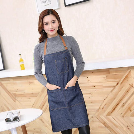 Adjustable Denim Apron Pocket Hanging Neck Cooking Kitchen Baking Bar Cafe Chefs - Aimall
