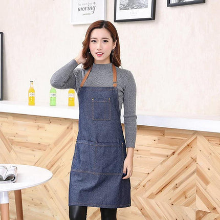Adjustable Denim Apron Pocket Hanging Neck Cooking Kitchen Baking Bar Cafe Chefs - Aimall