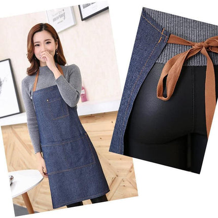 Adjustable Denim Apron Pocket Hanging Neck Cooking Kitchen Baking Bar Cafe Chefs - Aimall