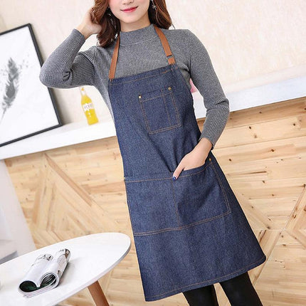Adjustable Denim Apron Pocket Hanging Neck Cooking Kitchen Baking Bar Cafe Chefs - Aimall