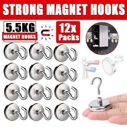 12x Strong Rare Earth Neodymium N38 Magnetic Hanger Holder Magnet Hooks AU 2.0kg - Aimall